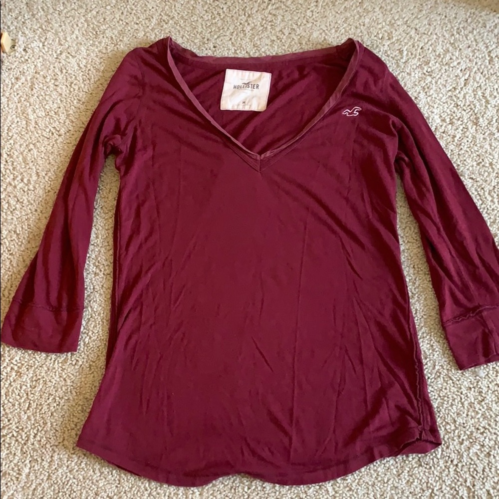 Hollister maroon v-neck long sleeve